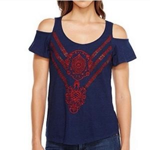 Lucky Brand Embroidered Cold Shoulder Top Size L
